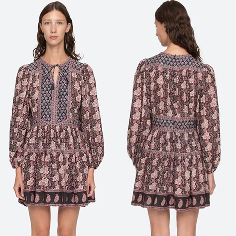 NWT Sea New York Donna Long Sleeve Floral Smocked Mini Dress Multi Color Size: 8